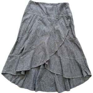 Vintage Lagenlook Linen Cotton Layered Skirt Gray Euro Style Ruffles 14 Draped
